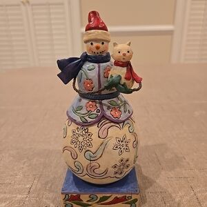 Jim Shore "Winter Friends" Snowman w/Cat Figurine